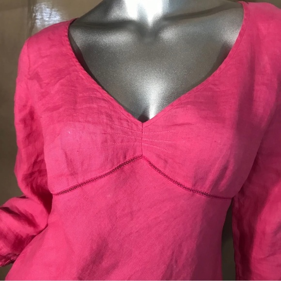 NEW! 100% linen Ann Taylor pink V-neck empire waist blouse tunic top size 8 - Picture 2 of 7